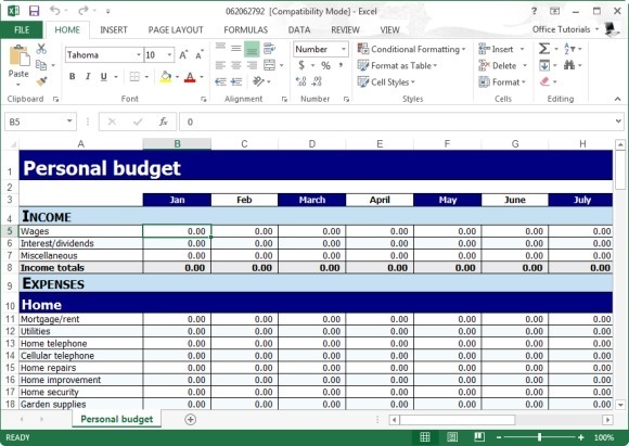 online excel budget template