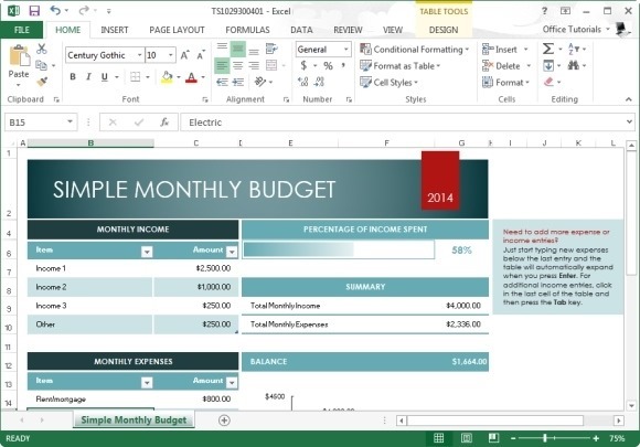 simple monthly budget template excel