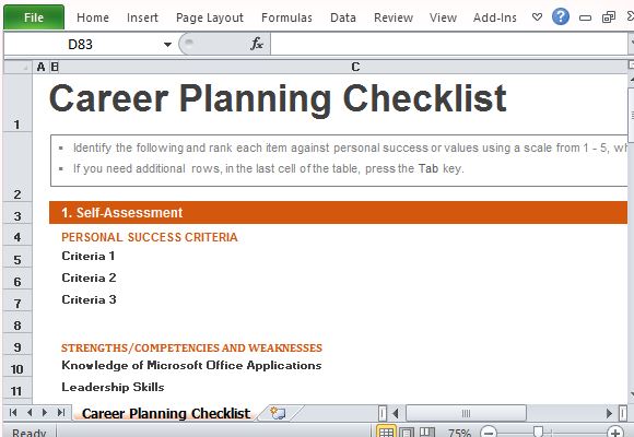 Career Planning Checklist Template For Excel 9431