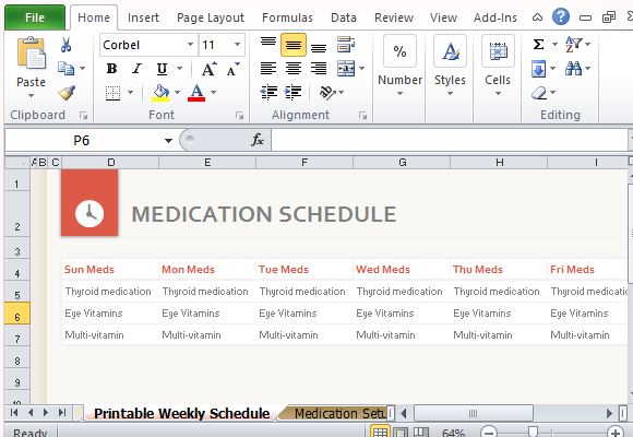 free daily medication schedule template excel