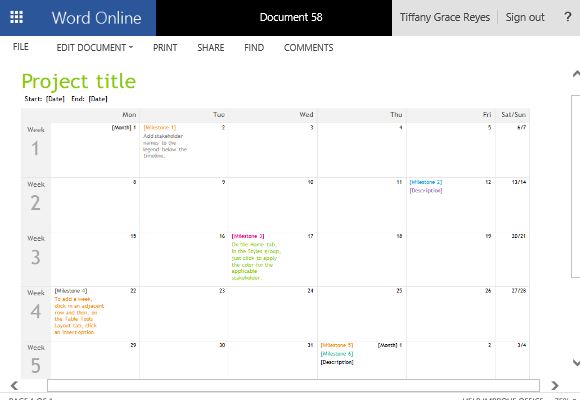 Microsoft Word Project Calendar Template