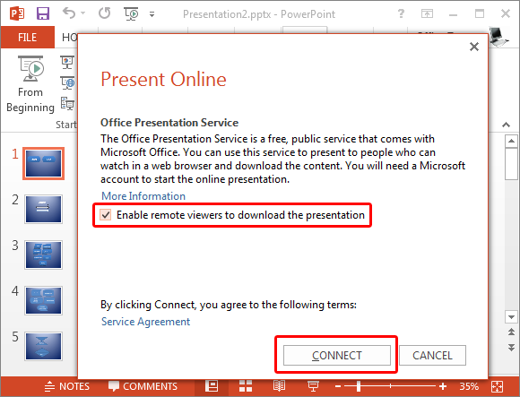 Connect to Office Presentation Service online