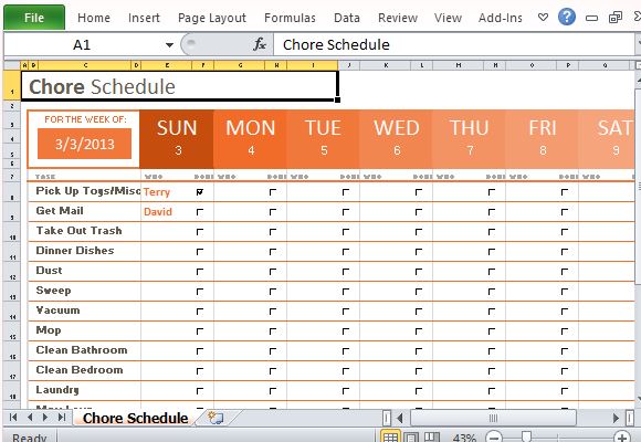 Household Chore Chart Template