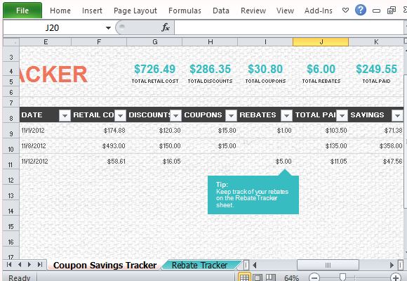 Coupon Rebate Tracker Template for Excel