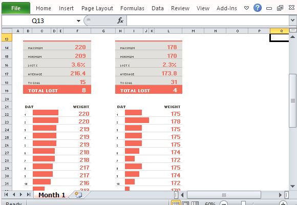 Weight Loss Recording Sheet