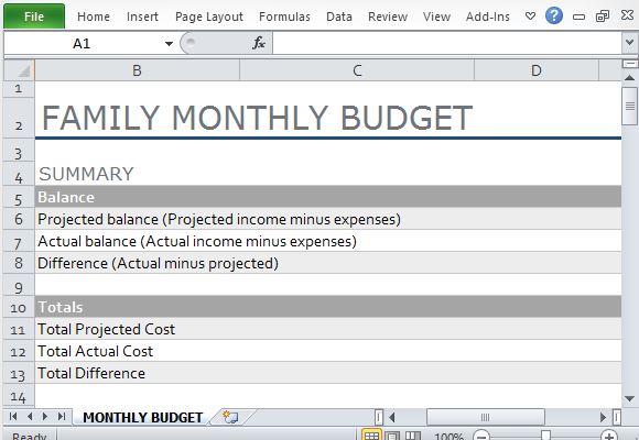 Monthly Family Budget Template For Excel