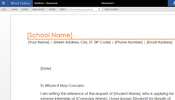 Student Reference Letter Template for Microsoft Word