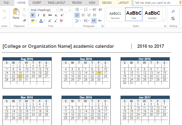 clean and simple academic calendar template for students and teachers