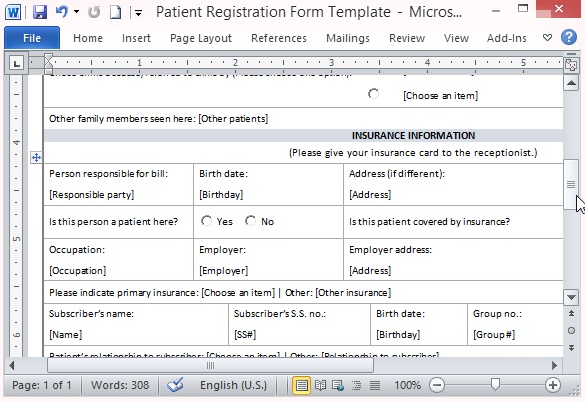 Patient Registration Form Template Free Download from freeofficetemplates.com