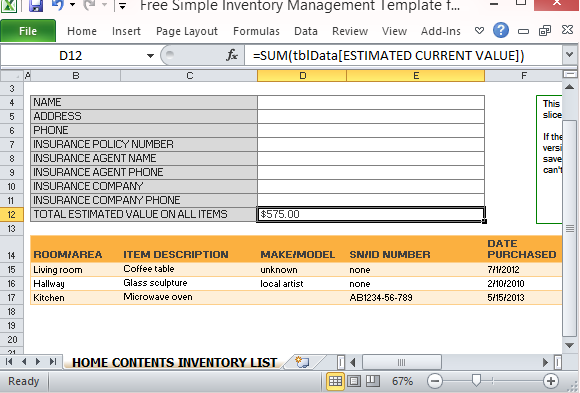 Free Simple Inventory Management Template For Excel