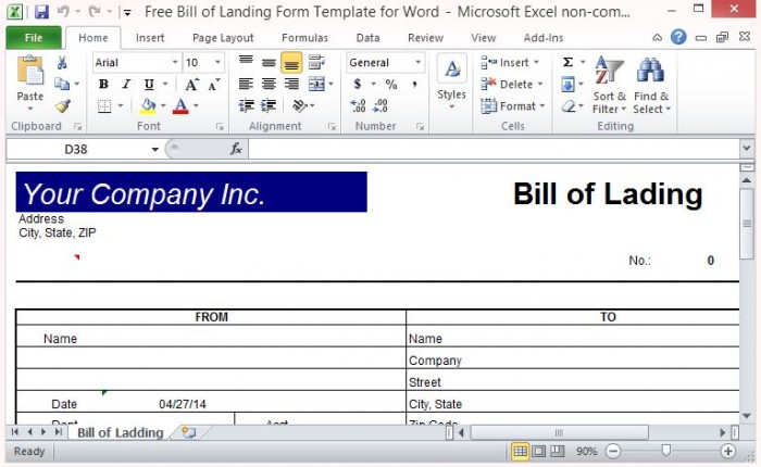 Official Bill of Lading Form for Shipping Business