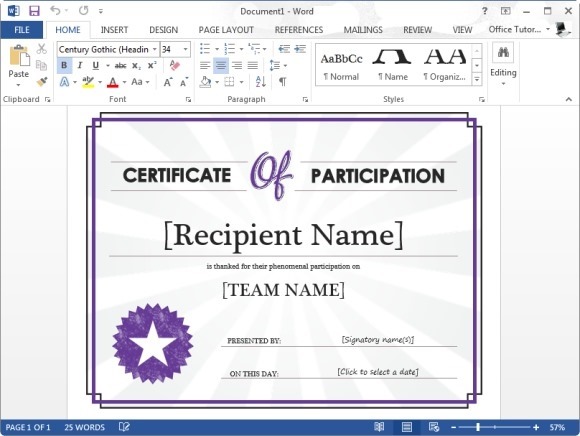 microsoft word templates certificate