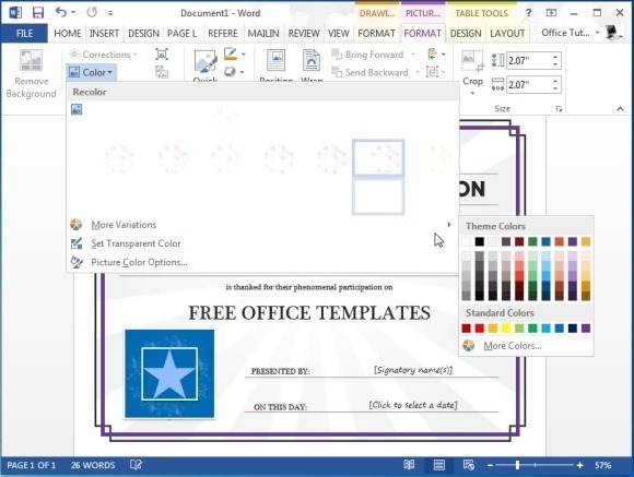 customize certificate template for word