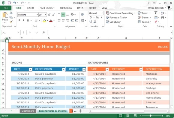 Monthly Home Budget Template for Microsoft Excel 2013