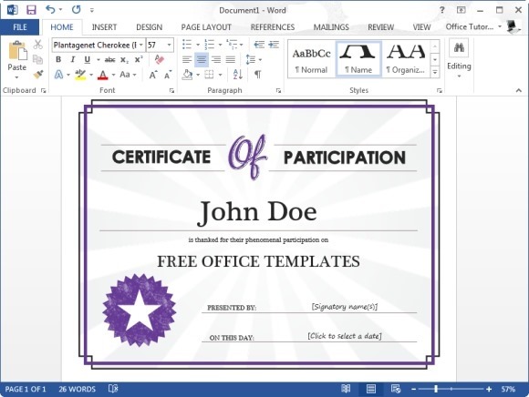 free certificate template for word