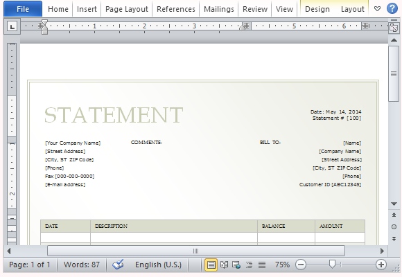 pay word slip template Template for Statement Billing Word Microsoft