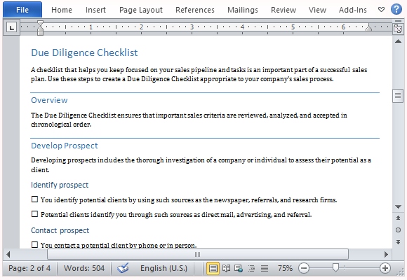 approval page document Due Checklist Diligence Process Sales for