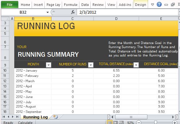 Free Running Log Template for Microsoft Excel