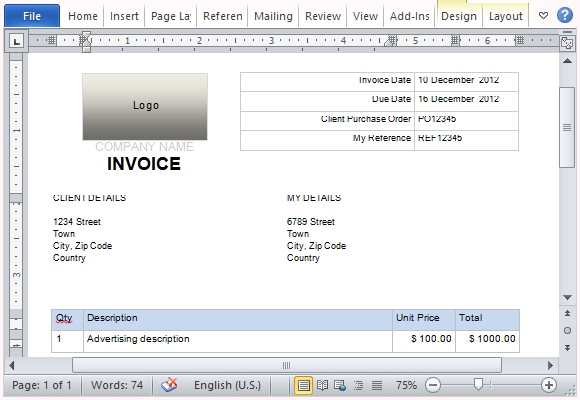 microsoft office invoice template for word