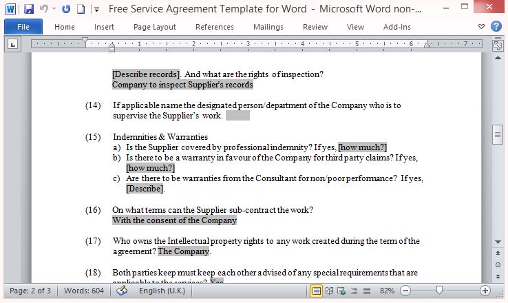 Free Service Contract Template