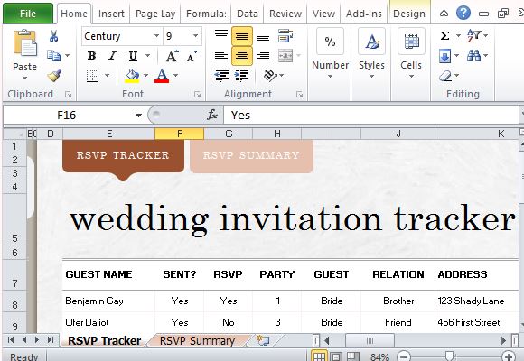 wedding invitation excel template