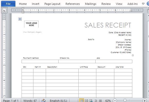 Beautifully Detailed Sales Receipt Form Template