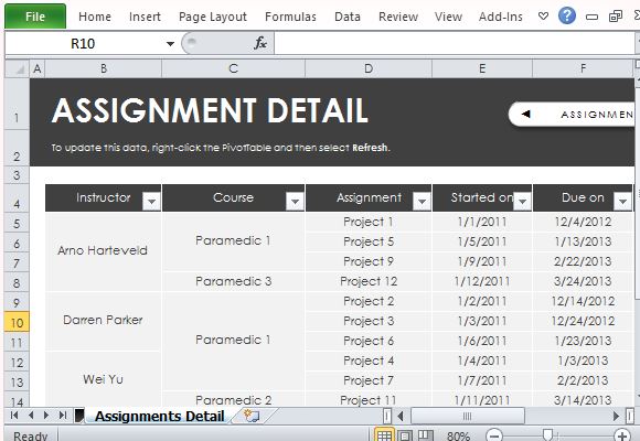 assignment list excel