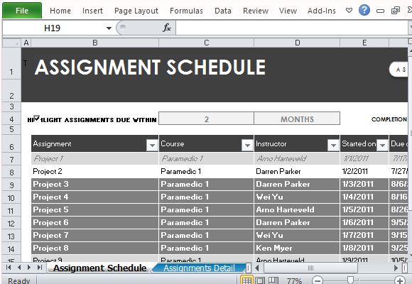 college assignment excel template