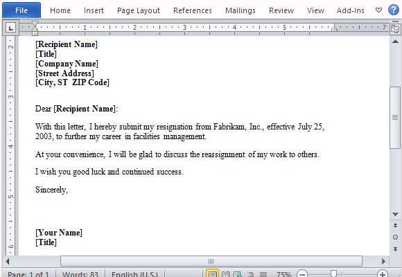 Free Resignation Letter Template For Word