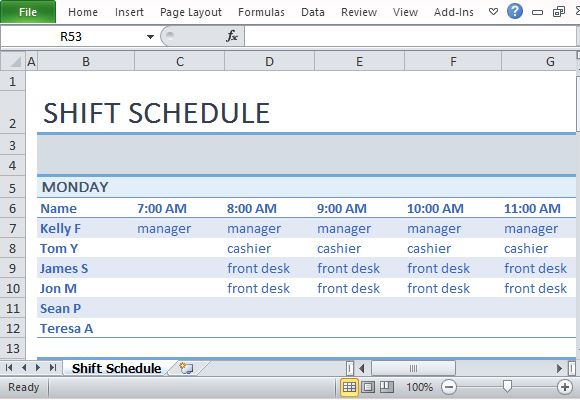 Beautifully Laid Out Template for Scheduling Employees