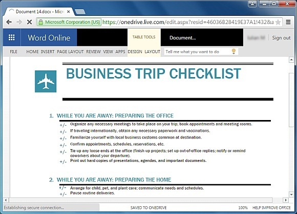 Business trip checklist template for Word