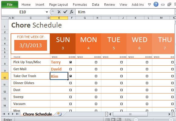 Weekly Chore Schedule Organizer For Excel