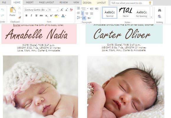 Child birth announcement template