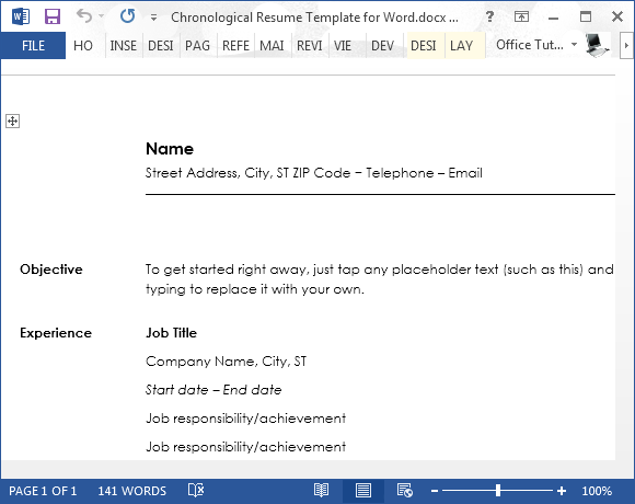 Chronological Resume Template For Word