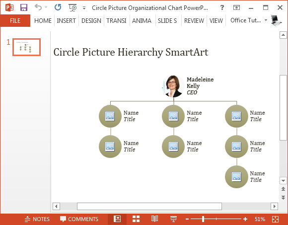 Circle picture organizational chart PowerPoint template