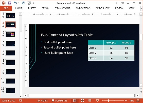 Circuit layout with editable table