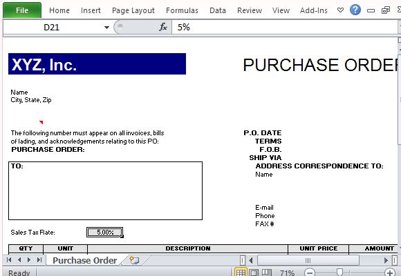 Clean and Professional Purchase Order Form
