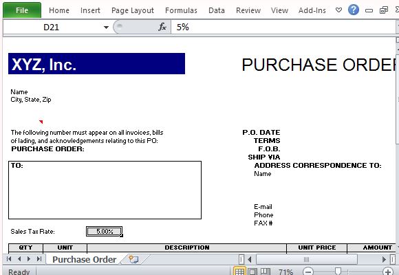 purchase request form template excel