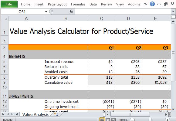 Value Analysis Calculator Template