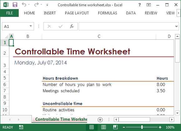 Controllable time Excel worksheet