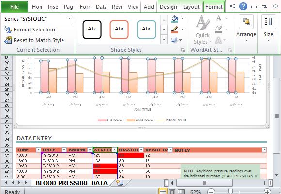 blood pressure recording chart excel