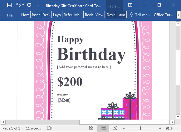 Edit gift card