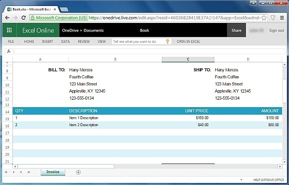 Edit sample invoice