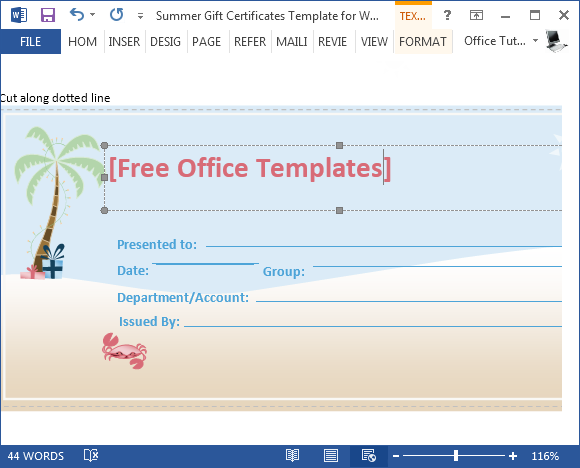 printable summer gift certificate template for microsoft word