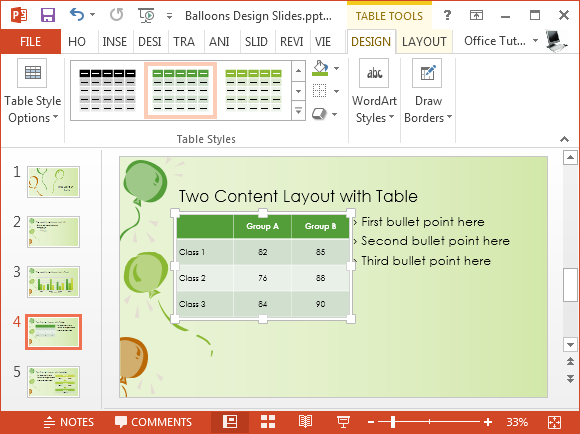 Edit table in PowerPoint