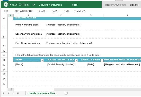 Emergency plan template