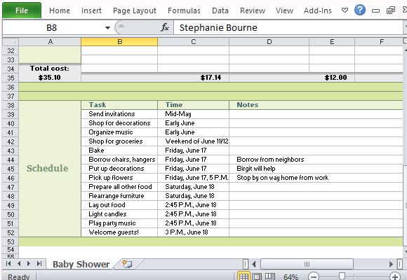 Baby Shower Planner For Excel