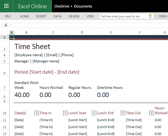 Excel Online time sheet