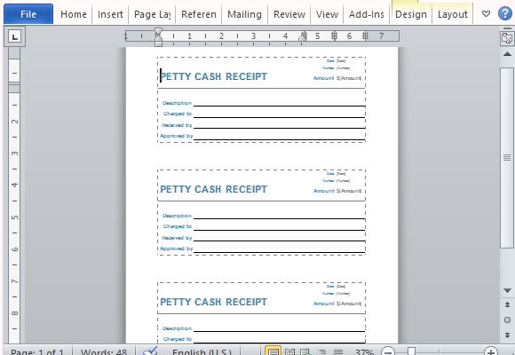 Fit Three Petty Cash Receipt Forms in One Page