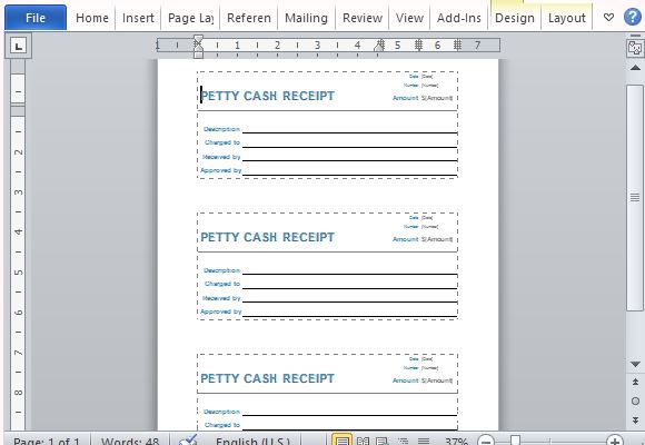 petty cash receipt word template